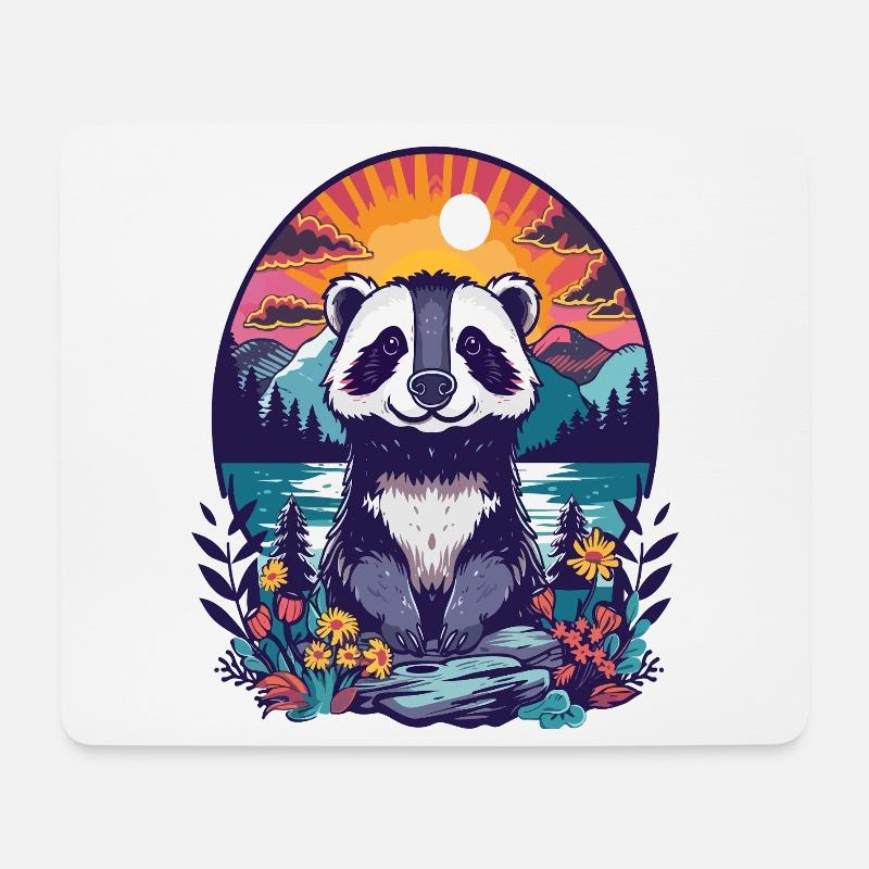 Panda Sonnenuntergang Wald Illustration - Mousepad (Querformat) - Weiß
