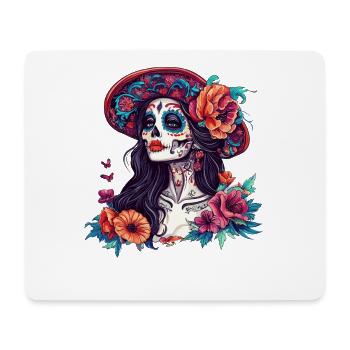 Zuckerschädel mit Blumenhut - Mousepad (Querformat) - Weiß - Vorne