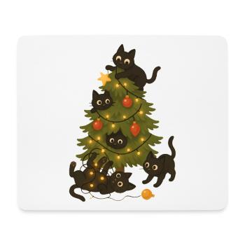 Lustige Katzen, die um den Weihnachtsbaum spielen - Mousepad (Querformat) - Weiß - Vorne