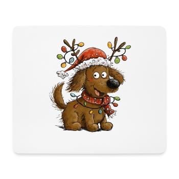 Weihnachtshund mit Rentiergeweih Weihnachten - Mousepad (Querformat) - Weiß - Vorne