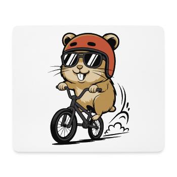 Cycliste hamster avec casque et lunettes de soleil - Tapis de souris (format paysage) - blanc - Devant