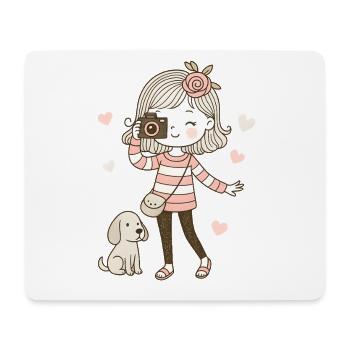 Cute Photo Girl with Dog - Mouse Pad (horizontal) - white - Front