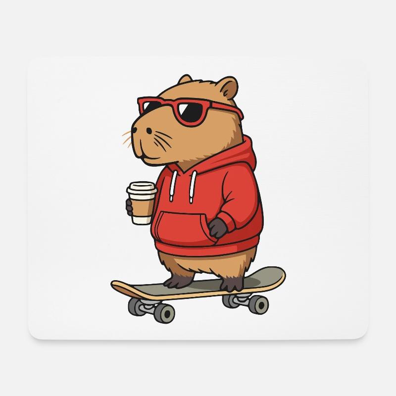 Capybara Sonnenbrille Skater Nagetier Skateboard - Mousepad (Querformat) - Weiß