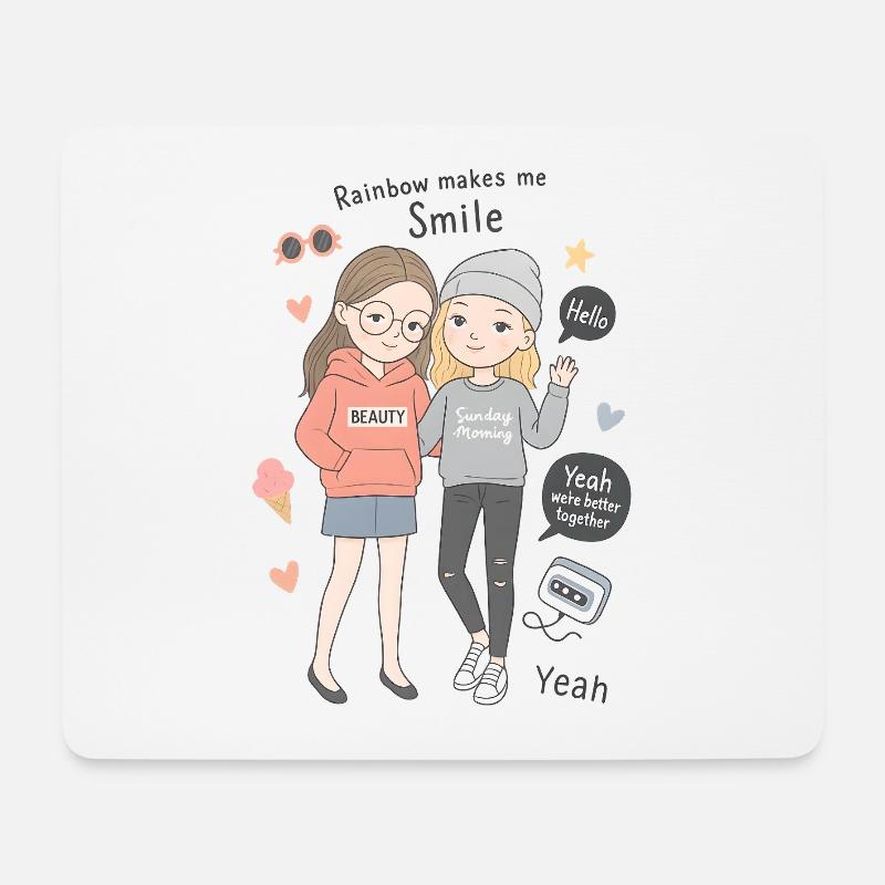 Stylische Freundinnen Illustration Pastelllook - Mousepad (Querformat) - Weiß