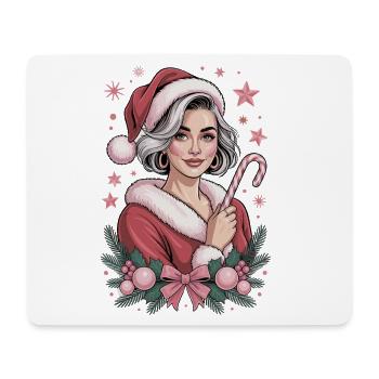 Madame Noël Bonbon, T-shirt de Noël, mignon - Tapis de souris (format paysage) - blanc - Devant
