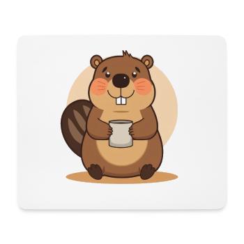 Adorable Beaver with Mug - Mouse Pad (horizontal) - white - Front