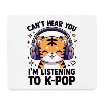 Kawaii K-Pop Tiger with Headphones - Mouse Pad (horizontal) - white - Front