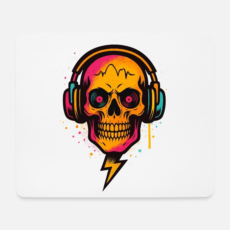 Neon Schädel DJ, Techno Rave, Kopfhörer Kunst - Mousepad (Querformat) - Weiß