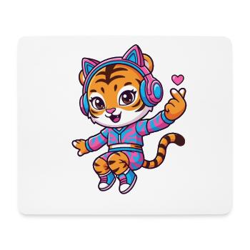 Dancing Tiger With Cat Headphones - Mouse Pad (horizontal) - white - Front