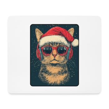 Chat cool avec lunettes de soleil Chapeau de Père Noël - Tapis de souris (format paysage) - blanc - Devant