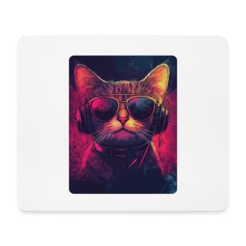 Coole DJ Katze mit Sonnenbrille - Mousepad (Querformat) - Weiß - Vorne