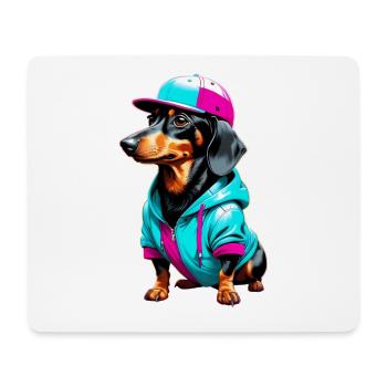 Dackel im Hoodie und Cap - Mousepad (Querformat) - Weiß - Vorne