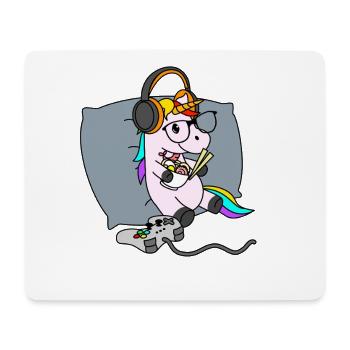 Gamer Unicorn Eating Ramen Noodles Kawaii Anime - Mouse Pad (horizontal) - white - Front