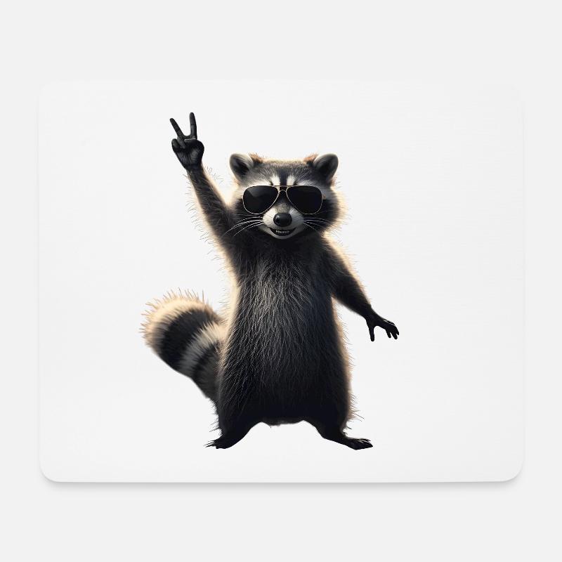 Cooler Waschbär mit Sonnenbrille Motiv - Mousepad (Querformat) - Weiß