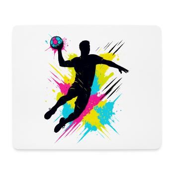 Handball Spieler Splash, bunter Sprungwurf, Action - Mousepad (Querformat) - Weiß - Vorne