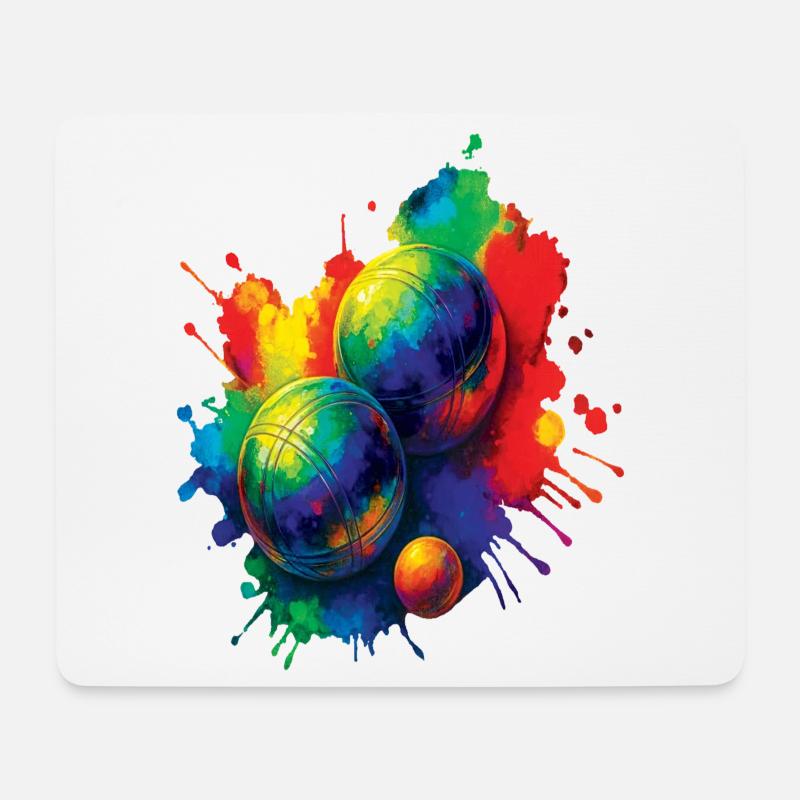Pétanque Splash Art – Buntes Ballspiel - Mousepad (Querformat) - Weiß
