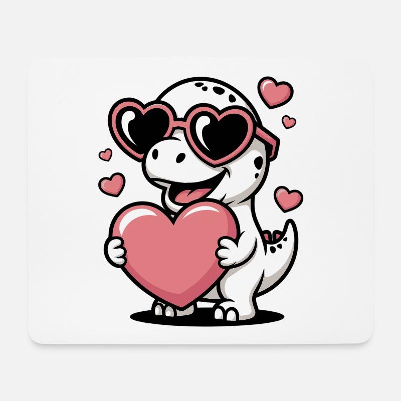Herzbrillen-Dino voller Liebe - Mousepad (Querformat) - Weiß