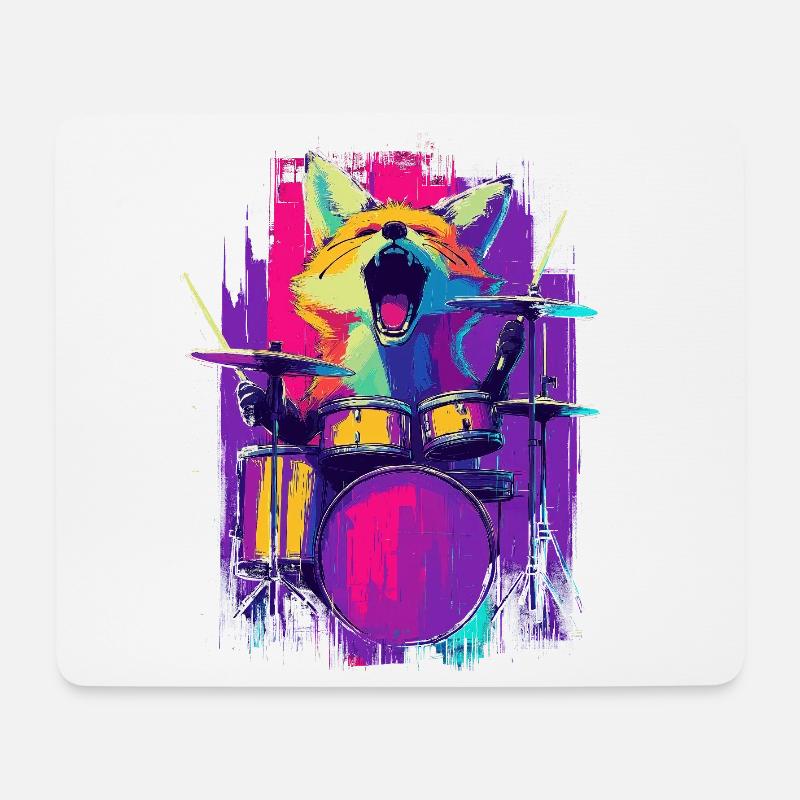 Wilder Fuchs am Schlagzeug - Rock Drummer Geschenk - Mousepad (Querformat) - Weiß