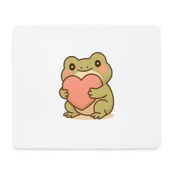 Kawaii Frog with Big Heart – Cute Frog Art - Mouse Pad (horizontal) - white - Front