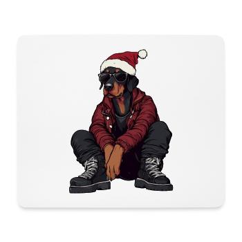 Doberman Chien de Noël Hiver - Tapis de souris (format paysage) - blanc - Devant