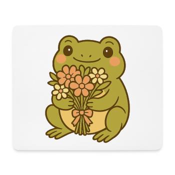 Kawaii Frosch mit Blumenstrauß – Cute Frog Art - Mousepad (Querformat) - Weiß - Vorne