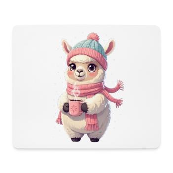 Winter Llama with Tea - Mouse Pad (horizontal) - white - Front