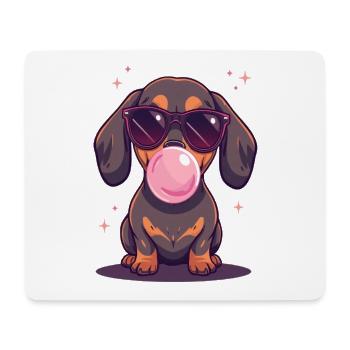 Dackel mit Sonnenbrille und Kaugummi - Mousepad (Querformat) - Weiß - Vorne