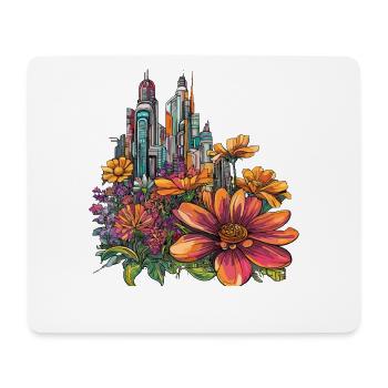 Blühende Skyline Farbexplosion - Mousepad (Querformat) - Weiß - Vorne