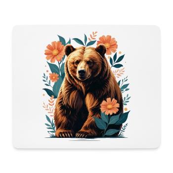 Brown bear in a flower frame - Mouse Pad (horizontal) - white - Front