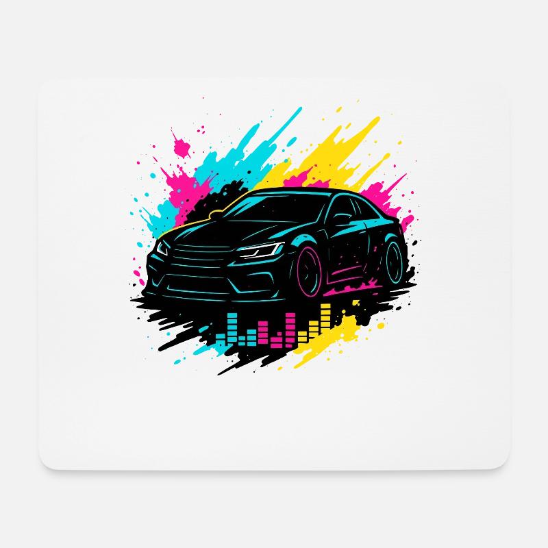 Neon Tuning Auto, Musik Fahrer Shirt - Mousepad (Querformat) - Weiß