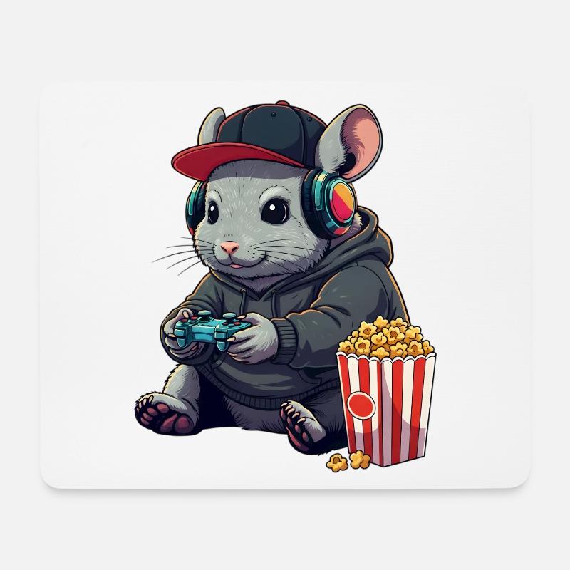 Chinchilla-Gamer mit Popcorn - Mousepad (Querformat) - Weiß