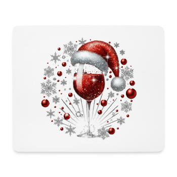 Verre à vin avec chapeau de Père Noël et flocons de neige - Tapis de souris (format paysage) - blanc - Devant