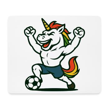 Einhorn-Fußballmaskottchen feiert ein Tor - Mousepad (Querformat) - Weiß - Vorne