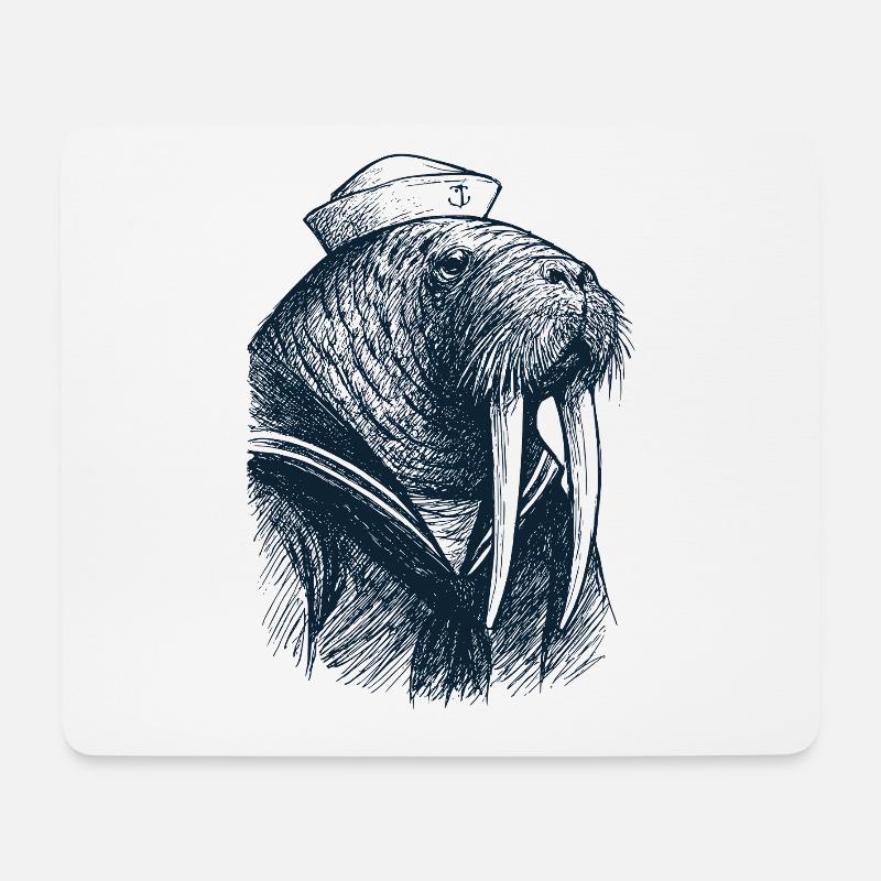 Walross Kapitän - Mousepad (Querformat) - Weiß