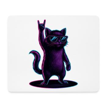 Synthwave Cat Cat with Rockhand Pose - Mouse Pad (horizontal) - white - Front