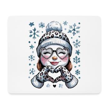 Fille bonhomme de neige d’hiver avec imprimé léopard - Tapis de souris (format paysage) - blanc - Devant