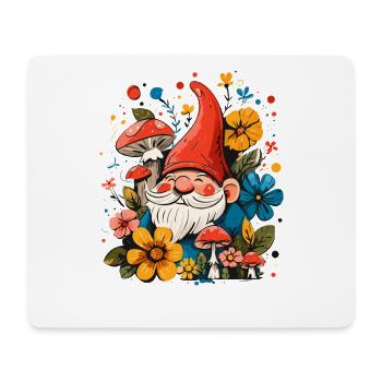 Fröhlicher Gartenzwerg im Blumenmeer - Mousepad (Querformat) - Weiß - Vorne