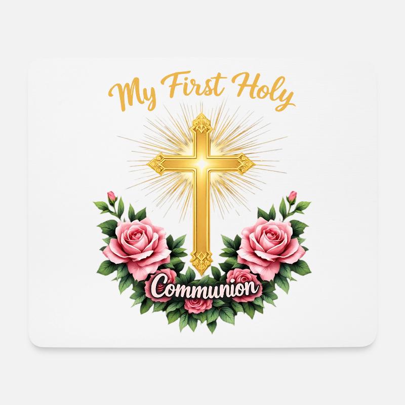 Première Communion Poutre Croix - Tapis de souris (format paysage) - blanc