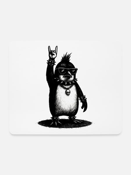 Rock Pinguin Mit Metal Handzeichen - Mousepad (Querformat) - Weiß