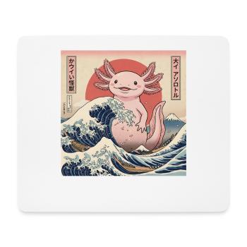 Kawaii Kaiju Axolotl dans le Japon des grandes vagues - Tapis de souris (format paysage) - blanc - Devant