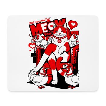 Miaujahr 2026 Königliche Katze und Hühnerfreunde - Mousepad (Querformat) - Weiß - Vorne