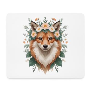 Floral Fox Portrait with Floral Wreath - Mouse Pad (horizontal) - white - Front