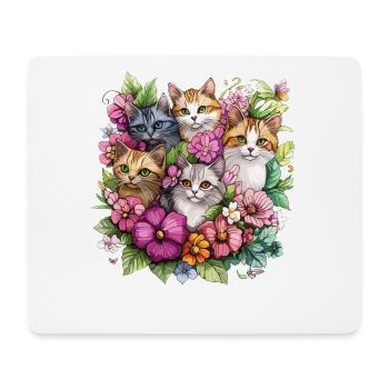 Katzen im Blumengarten - Mousepad (Querformat) - Weiß - Vorne
