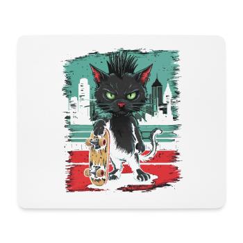 Skater Punk Katze mit Board im Urban Style - Mousepad (Querformat) - Weiß - Vorne