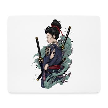 Samurai Kriegerin mit Katana & Oni Tattoo Design - Mousepad (Querformat) - Weiß - Vorne