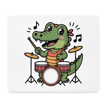 Krokodil-Drummer Cartoon-Design - Mousepad (Querformat) - Weiß - Vorne