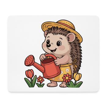 Hérisson jardinier avec un chapeau de paille - Tapis de souris (format paysage) - blanc - Devant