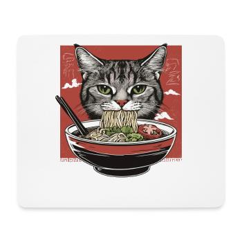 Katze mit Ramen - Mousepad (Querformat) - Weiß - Vorne