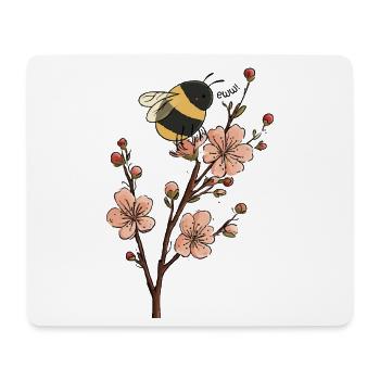 Illustration drôle d’abeille et de cerisier - Tapis de souris (format paysage) - blanc - Devant