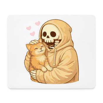 Cozy Skelett mit Katze – Sanfte Nähe - Mousepad (Querformat) - Weiß - Vorne